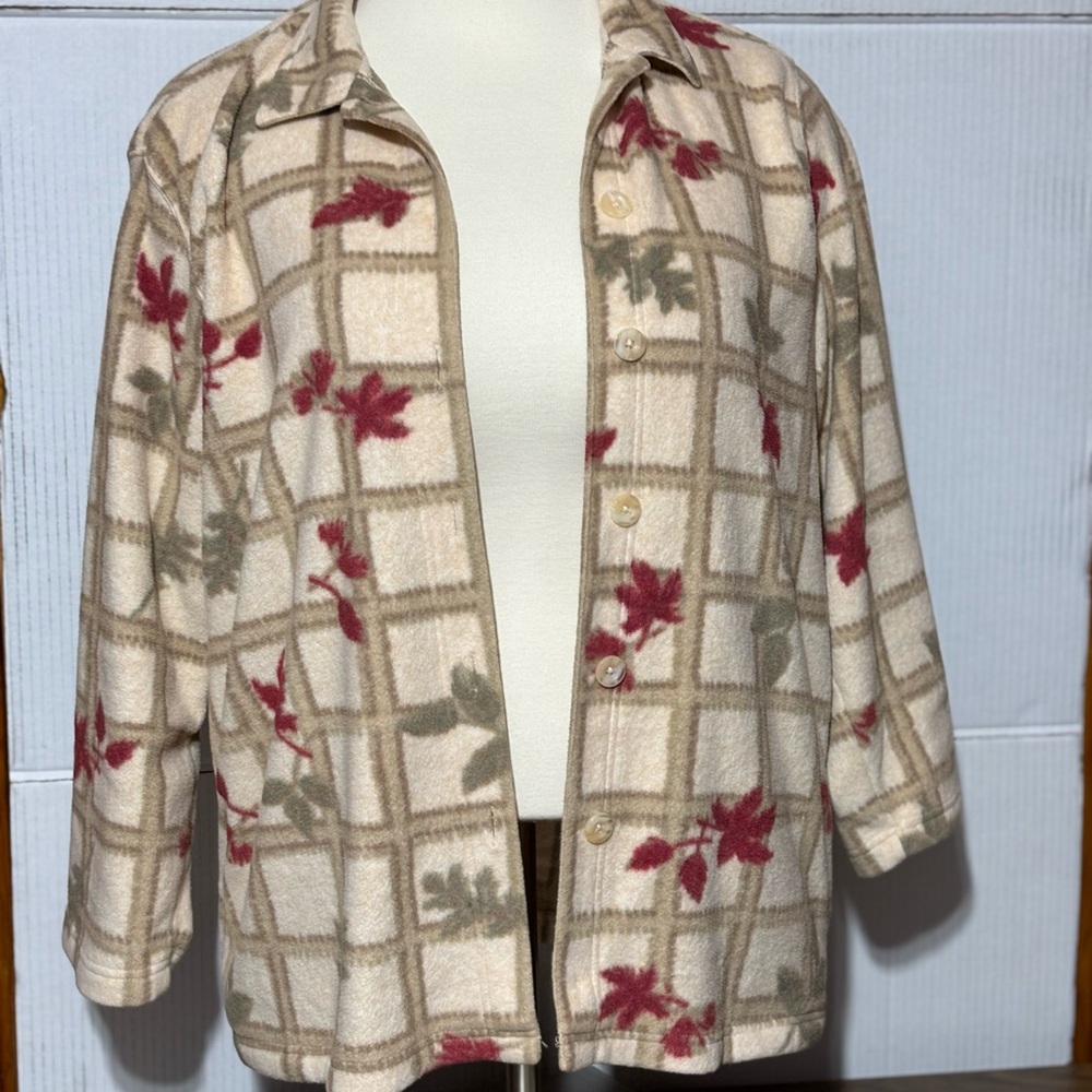 Women’s Beige Floral Plaid Fleece Jacket